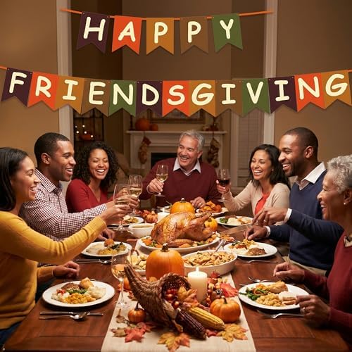 Friendsgiving Party Decorations - HAPPY FRIENDSGIVING Banner | Thanksgiving Decorations for Indoor Outdoor, alternate view 2