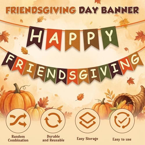 Friendsgiving Party Decorations - HAPPY FRIENDSGIVING Banner | Thanksgiving Decorations for Indoor Outdoor, alternate view 4