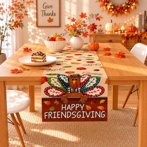 Friendsgiving Party Decorations - Happy Friendsgiving Table Runner | Thanksgiving Table Decor for Indoor Outdoor, alternate