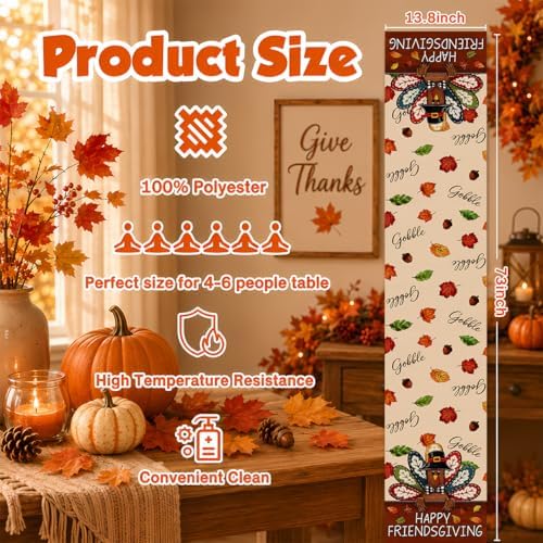 Friendsgiving Party Decorations - Happy Friendsgiving Table Runner | Thanksgiving Table Decor for Indoor Outdoor, alternate