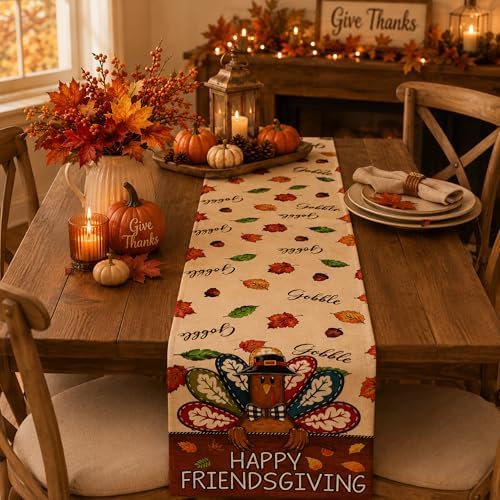 Friendsgiving Party Decorations - Happy Friendsgiving Table Runner | Thanksgiving Table Decor for Indoor Outdoor, alternate