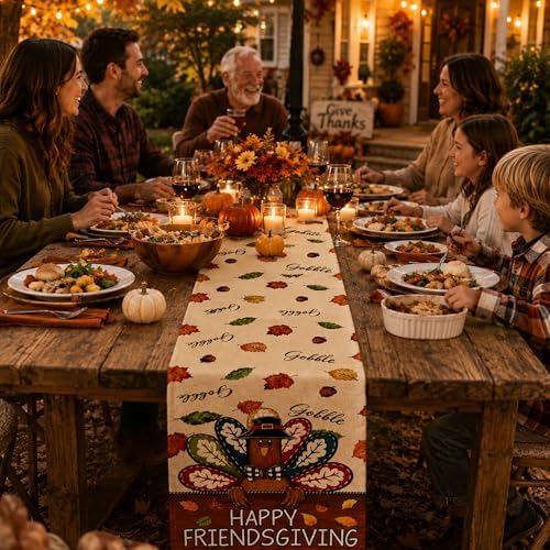 Friendsgiving Party Decorations - Happy Friendsgiving Table Runner | Thanksgiving Table Decor for Indoor Outdoor, alternate