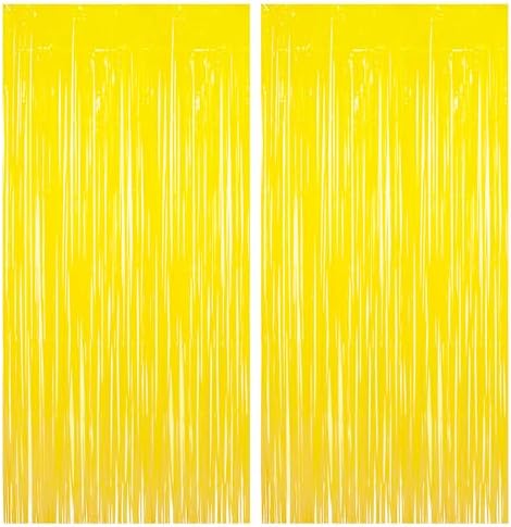 Fringe Curtain Backdrop | 2PCS | Pastel Yellow Party Decorations in 3.2x8.2ft in Yellow