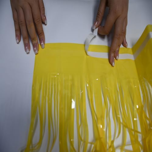 Fringe Curtain Backdrop | 2PCS | Pastel Yellow Party Decorations in 3.2x8.2ft in Yellow, alternate view 4