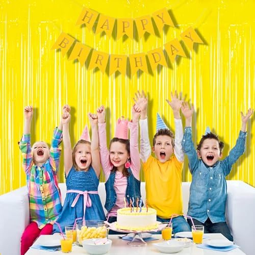 Fringe Curtain Backdrop | 2PCS | Pastel Yellow Party Decorations in 3.2x8.2ft in Yellow, alternate view 6
