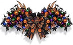 Front Door Swag Weath with LED Artificial Gothic Black Maple Glitter Evil Pumpkin Teardrop Swag with Feather