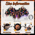 Front Door Swag Weath with LED Artificial Gothic Black Maple Glitter Evil Pumpkin Teardrop Swag with Feather, alternate view