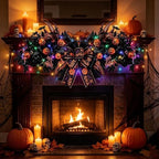 Front Door Swag Weath with LED Artificial Gothic Black Maple Glitter Evil Pumpkin Teardrop Swag with Feather, alternate view