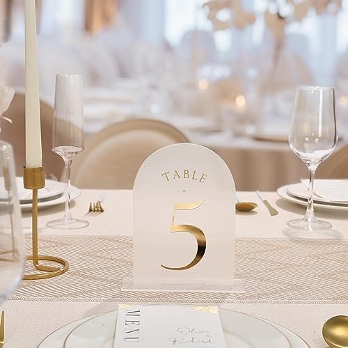 Frosted Arch Wedding Table Numbers 1-20, Gold Foil Printed 5x7 Acrylic Display Signs and Holders, Pack of 20, alternate view
