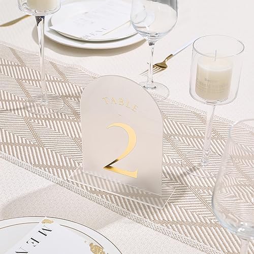 Frosted Arch Wedding Table Numbers 1-20, Gold Foil Printed 5x7 Acrylic Display Signs and Holders, Pack of 20, alternate view