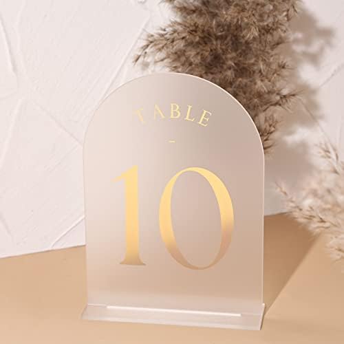 Frosted Arch Wedding Table Numbers with Stands 1-30, Gold Foil Printed 5x7 Acrylic Display Signs and Holders, alternate view