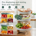 Fruit Bowl for Kitchen Counter - 3 Tier Ceramic Serving Bowls with Bamboo Stand, Tiered Fruit Basket for Fruit, alternate