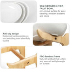 Fruit Bowl for Kitchen Counter - 3 Tier Ceramic Serving Bowls with Bamboo Stand, Tiered Fruit Basket for Fruit, alternate
