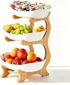 Fruit Bowl for Kitchen Counter, 3 Tier Plastic Serving Bowls with Bamboo Stand, Tiered Fruit Basket for Fruits
