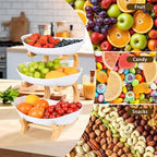 Fruit Bowl for Kitchen Counter, 3 Tier Plastic Serving Bowls with Bamboo Stand, Tiered Fruit Basket for Fruits, alternate