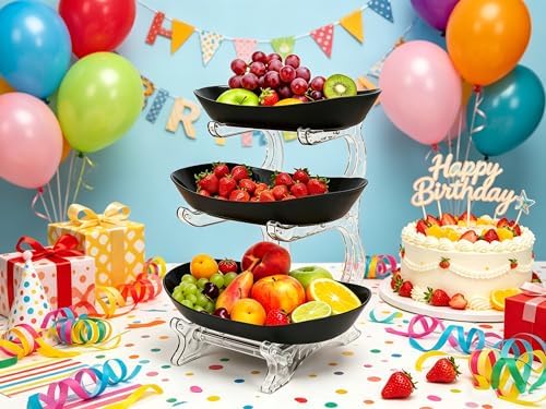 Fruit Bowl for Kitchen Counter, 3 Tier Plastic Serving Bowls with Bamboo Stand, Tiered Fruit Basket for Fruits, alternate