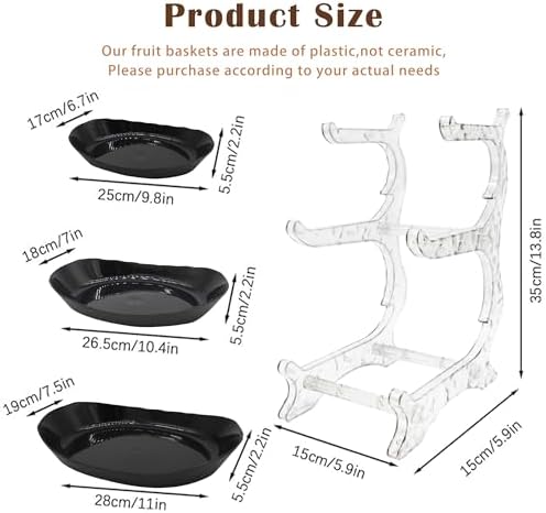 Fruit Bowl for Kitchen Counter, 3 Tier Plastic Serving Bowls with Bamboo Stand, Tiered Fruit Basket for Fruits, alternate