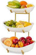 Fruit Bowl for Kitchen Counter with Gold Metal Stand in 3 tier in Gold&White