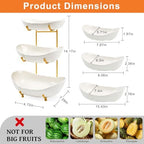Fruit Bowl for Kitchen Counter with Gold Metal Stand in 3 tier in Gold&White, alternate view 3