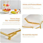 Fruit Bowl for Kitchen Counter with Gold Metal Stand in 3 tier in Gold&White, alternate view 4