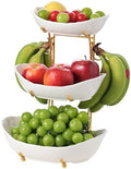 Fruit Bowls,3-Tier Ceramic Serving Bowl Set with Gold Stand in 3-tier in White And Gold