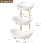 Fruit Bowls,3-Tier Ceramic Serving Bowl Set with Gold Stand in 3-tier in White And Gold, alternate view 3