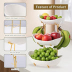 Fruit Bowls,3-Tier Ceramic Serving Bowl Set with Gold Stand in 3-tier in White And Gold, alternate view 5