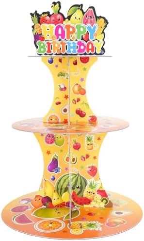 Fruit Strawberry Cupcake Stand - 3 Tier Cute Cake Decorations in Yellow