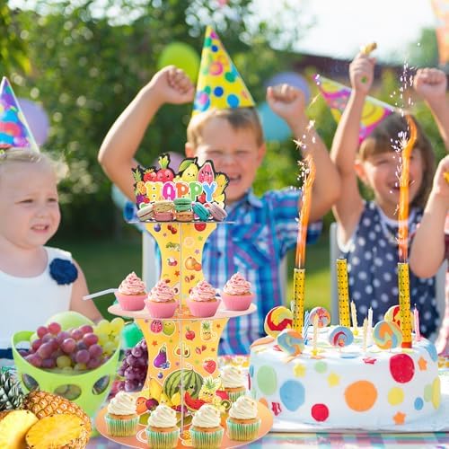 Fruit Strawberry Cupcake Stand - 3 Tier Cute Cake Decorations in Yellow, alternate view 2