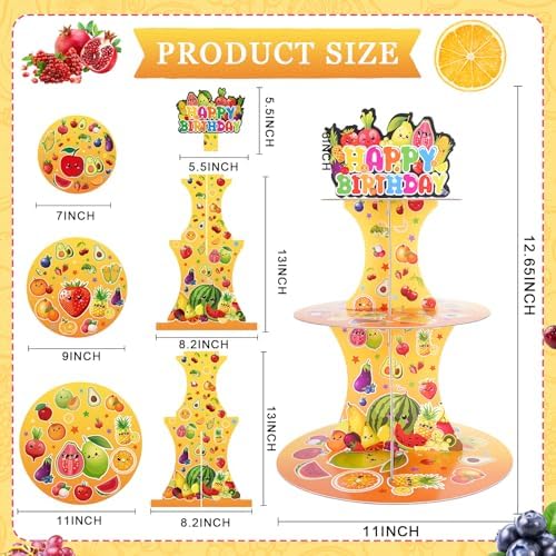 Fruit Strawberry Cupcake Stand - 3 Tier Cute Cake Decorations in Yellow, alternate view 3