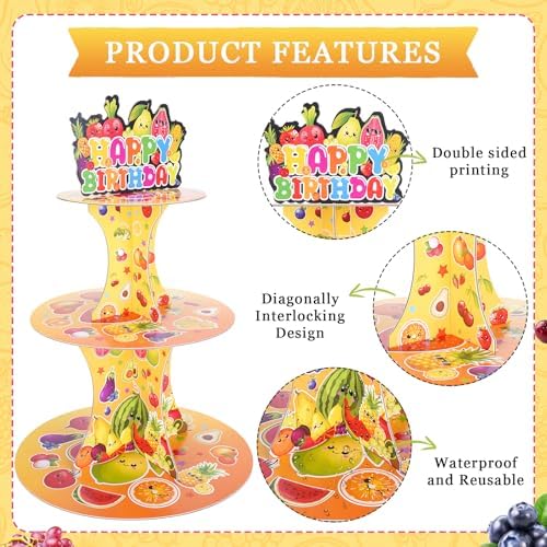 Fruit Strawberry Cupcake Stand - 3 Tier Cute Cake Decorations in Yellow, alternate view 4