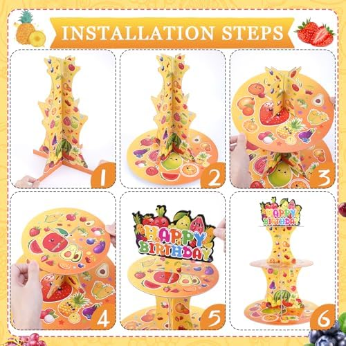 Fruit Strawberry Cupcake Stand - 3 Tier Cute Cake Decorations in Yellow, alternate view 6