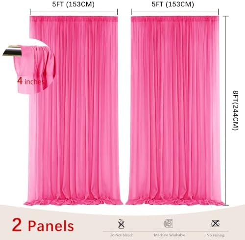 Fuchsia Backdrop Curtains for Parties, Chiffon Photo Backdrop Drapes 2 Panels 5x8ft Sheer Outdoor Curtain for, alternate view