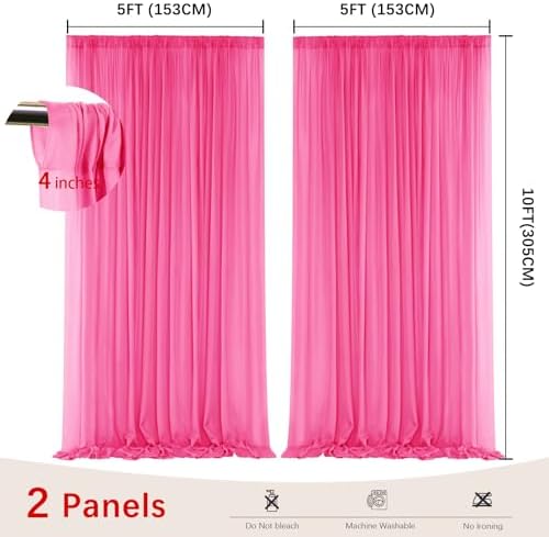 Fuchsia Backdrop Curtains for Parties, Chiffon Photo Backdrop Drapes 2 Panels 5x10FT Sheer Outdoor Curtain for, alternate
