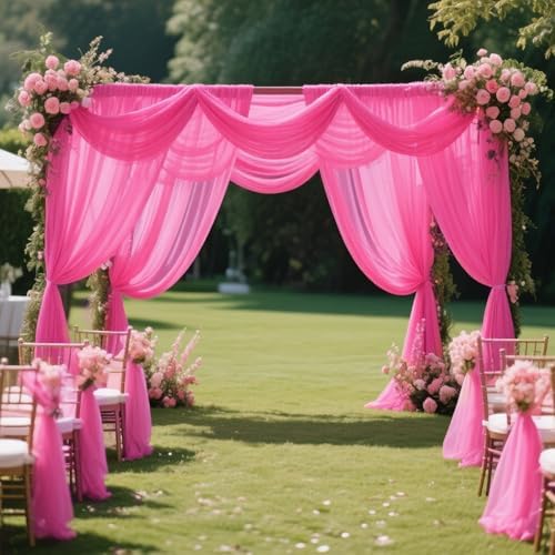 Fuchsia Backdrop Curtains for Parties, Chiffon Photo Backdrop Drapes 2 Panels 5x10FT Sheer Outdoor Curtain for, alternate