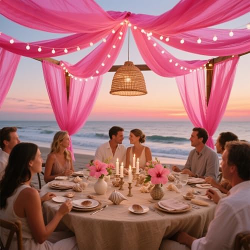 Fuchsia Backdrop Curtains for Parties, Chiffon Photo Backdrop Drapes 2 Panels 5x10FT Sheer Outdoor Curtain for, alternate
