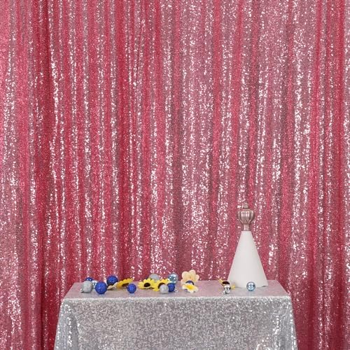 Fuchsia Pink Sequin Backdrop, 6Ft x 8Ft Glitter Photography Background Curtains for Party Baby Shower Wedding