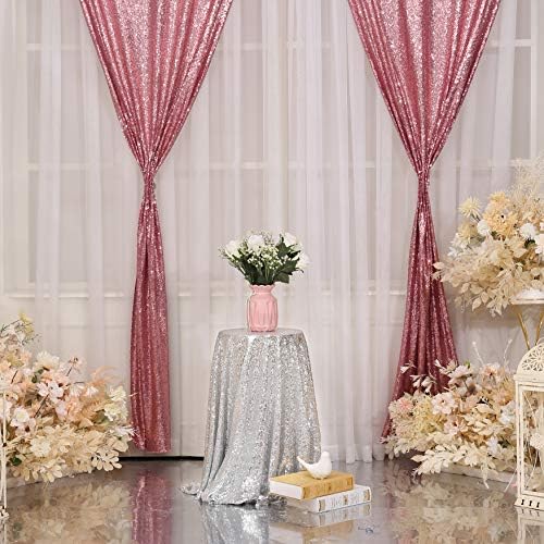 Fuchsia Pink Sequin Backdrop Curtain, 2 Panels 2Ft x 8Ft Glitter Photography Background for Party Baby Shower, alternate view