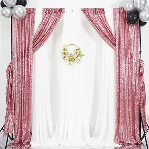 Fuchsia Pink Sequin Backdrop Curtain, 2 Panels 2Ft x 8Ft Glitter Photography Background for Party Baby Shower, alternate view