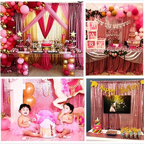 Fuchsia Pink Sequin Backdrop Curtain, 2 Panels 2Ft x 8Ft Glitter Photography Background for Party Baby Shower, alternate view