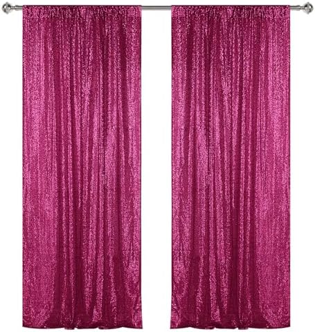 Fuchsia Sequin Backdrop Curtain 2 Panels 2FTx8FT Glitter Fuchsia Background Drapes Sparkle Photography Backdrop