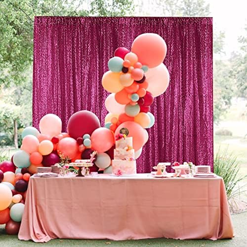 Fuchsia Sequin Backdrop Curtain 2 Panels 2FTx8FT Glitter Fuchsia Background Drapes Sparkle Photography Backdrop, alternate