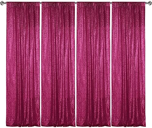 Fuchsia Sequin Backdrop Curtain 4 Panels 2FTx8FT Glitter Fuchsia Background Drapes Sparkle Photography Backdrop