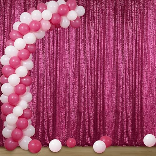 Fuchsia Sequin Backdrop Curtain 4FTx8FT Glitter Fuchsia Background Drapes Sparkle Photography Backdrop for Party