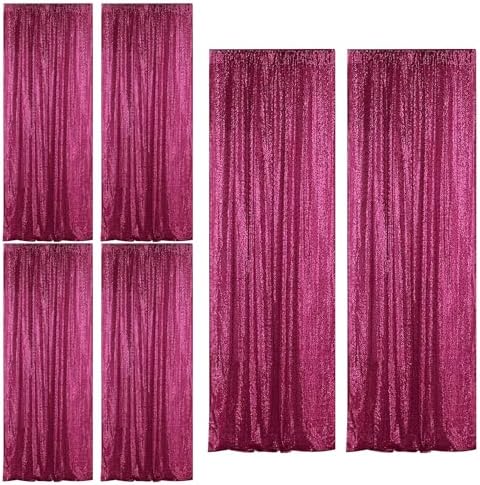 Fuchsia Sequin Backdrop Curtain 6 Panels 2FTx8FT Glitter Fuchsia Background Drapes Sparkle Photography Backdrop