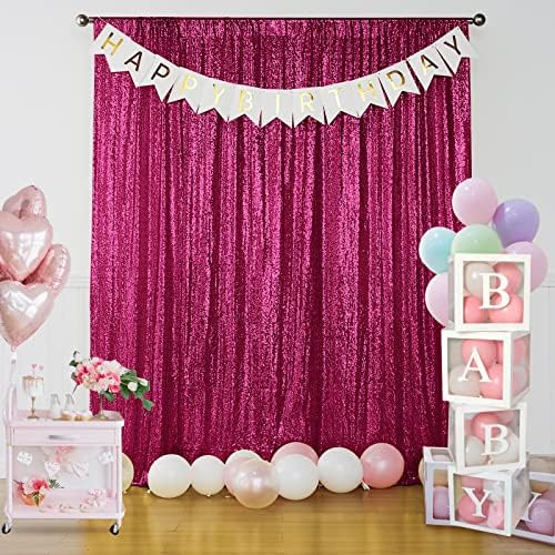 Fuchsia Sequin Backdrop Curtain 6 Panels 2FTx8FT Glitter Fuchsia Background Drapes Sparkle Photography Backdrop, alternate