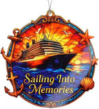Funny Christmas Ornaments - Cruise Memories Ornament - Nautical Decor | Ocean Sunset - Travel Keepsake Card