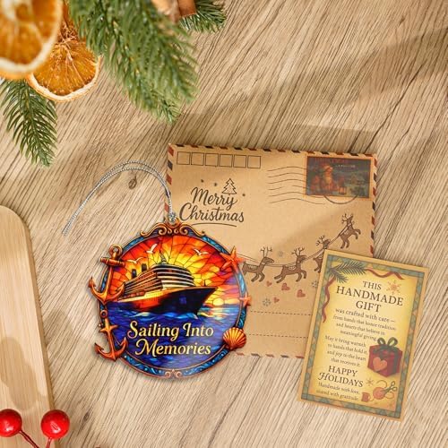 Funny Christmas Ornaments - Cruise Memories Ornament - Nautical Decor | Ocean Sunset - Travel Keepsake Card, alternate view 2