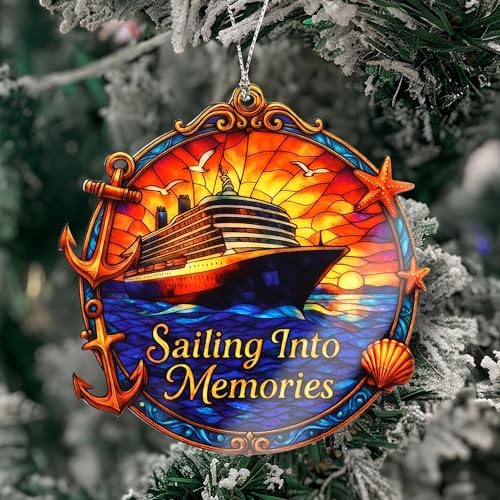Funny Christmas Ornaments - Cruise Memories Ornament - Nautical Decor | Ocean Sunset - Travel Keepsake Card, alternate view 5