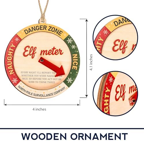 Funny Elf Accessories Naughty or Nice Elf Meter Christmas Ornament 2026, Funny Xmas Decoration, Wooden Decor, alternate view